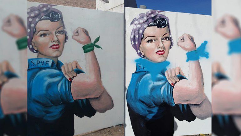 Otro ataque a un mural en Neuquén: pintaron de celeste un pañuelo verde