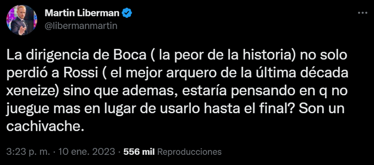 Martin Liberman destrozó a la dirigencia de Boca por la situación de Agustín Rossi.