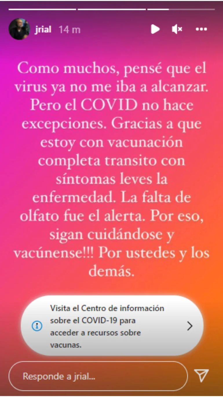 Rial tiene COVID: Pensé que el virus no me iba a alcanzar