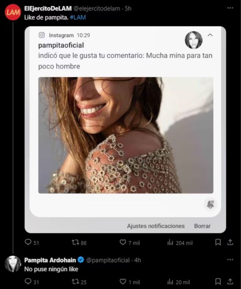 Pampita desmintió el like de la polémica Pampita desmintió el like de la polémica