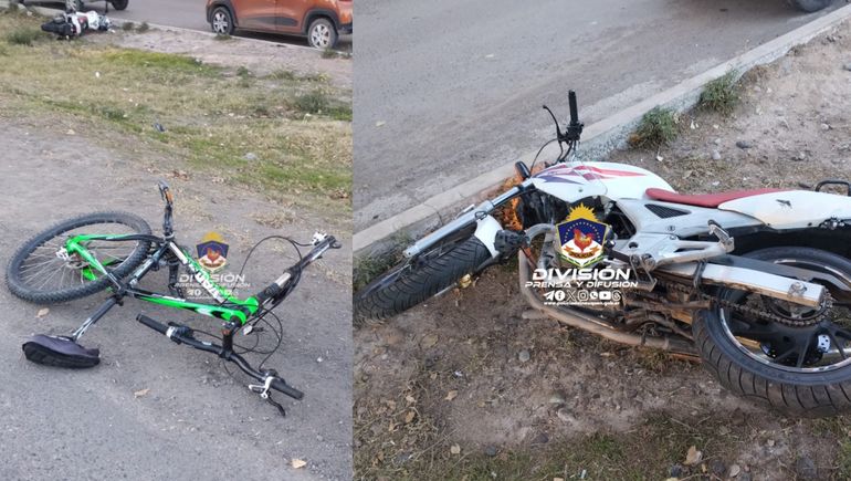 Chocan una moto y una bicicleta sobre Avenida Mosconi