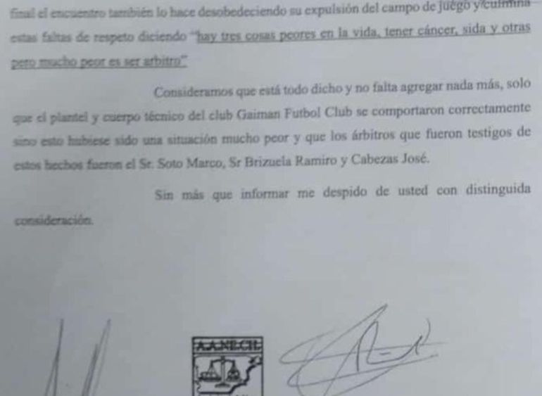 Denuncia de árbitros a la presidenta de Gaiman FC. Denuncia de árbitros a la presidenta de Gaiman FC.