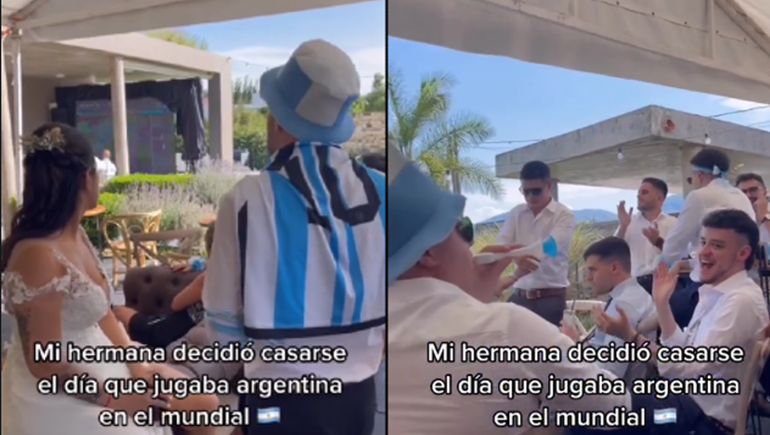 Doble festejo: vieron el partido de Argentina mientras celebraban su casamiento