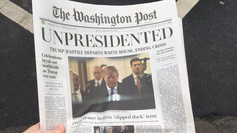Una falsa edición de un diario puso que Trump se iba