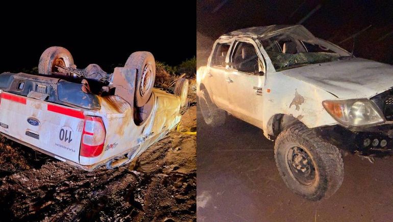 Violento accidente en una ruta petrolera: volcaron a bordo de una Hilux y quedó destruida