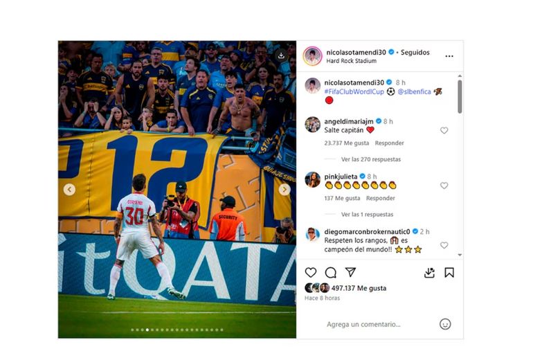 El posteo de Nicolás Otamendi El posteo de Nicolás Otamendi