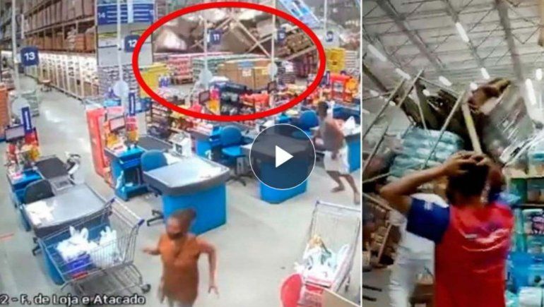 Video: la mató un derrumbe de mercadería en un supermercado