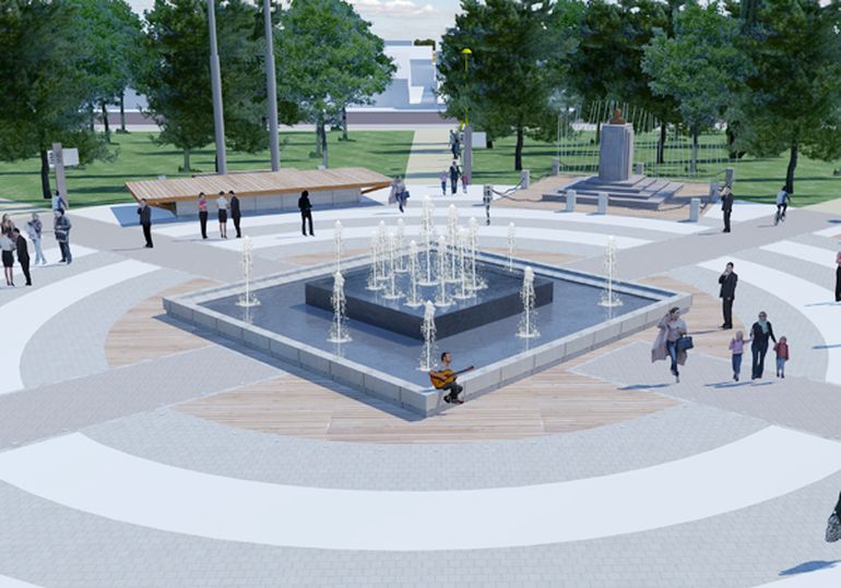 La maqueta de cómo iba a quedar la plaza en 2014. La fuente era cuadrada y no redonda. Hubo una donación de $1 millón de Provincia, pero la obra nunca arrancó. La maqueta de cómo iba a quedar la plaza en 2014. La fuente era cuadrada y no redonda. Hubo una donación de $1 millón de Provincia, pero la obra nunca arrancó.