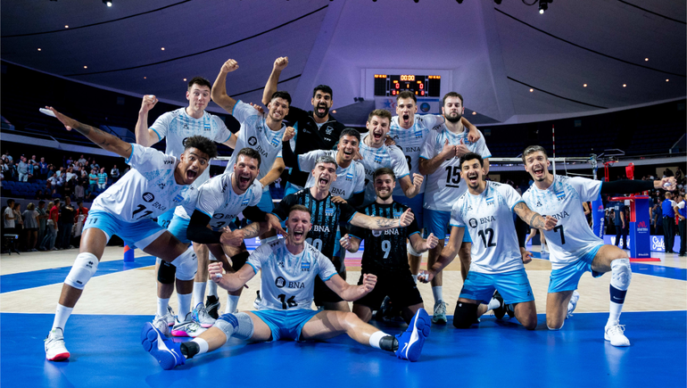La selección argentina de vóley y su festejo en Estados Unidos.&nbsp;