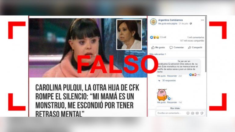 Es falso que CFK tiene una hija escondida con síndrome de Down