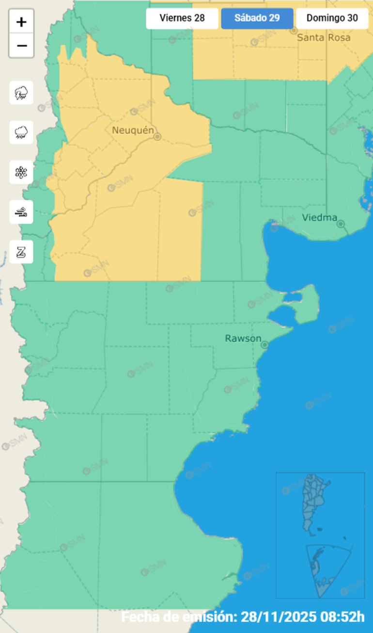 Las zonas afectadas por la alerta amarilla por lluvias el sábado. Las zonas afectadas por la alerta amarilla por lluvias el sábado.