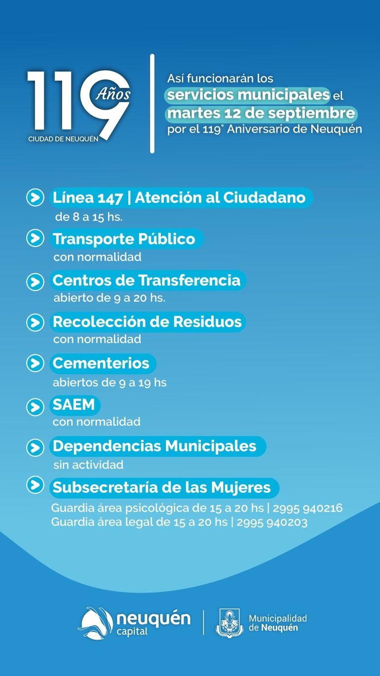 Los empleados municipales tendrá asueto por el Aniversario de Neuquén, pero los servicios funcionarán normalmente. Los empleados municipales tendrá asueto por el Aniversario de Neuquén, pero los servicios funcionarán normalmente. 