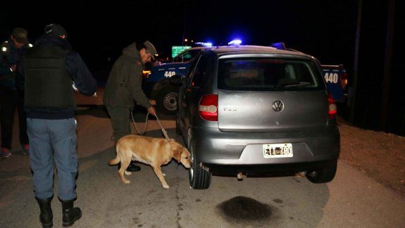 El perro de Gendarmería detectó la droga en los paneles laterales de un VW Fox que circulaba por la Ruta 40. Los 25 ladrillos de cocaína y dos de los tres jóvenes detenidos por la Policía.