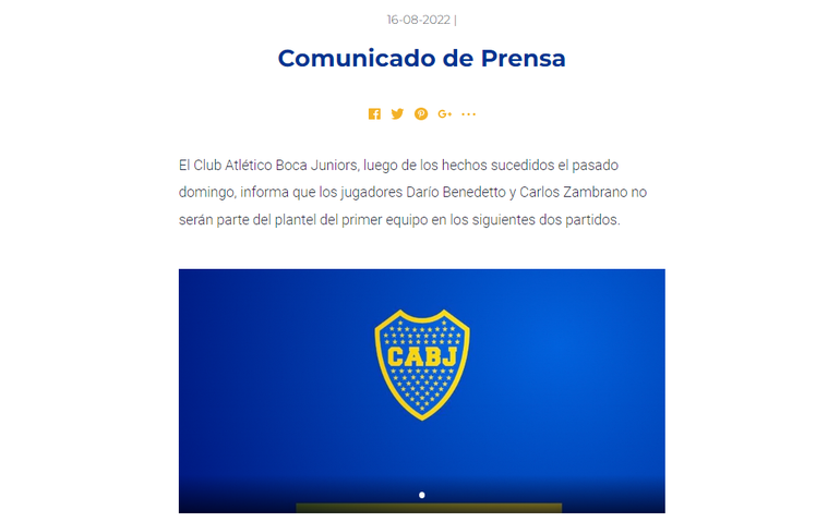 Boca confirmó que Darío Benedetto y Carlos Zambrano no concentrarán para los duelos ante Rosario Central y Defensa y Justicia.