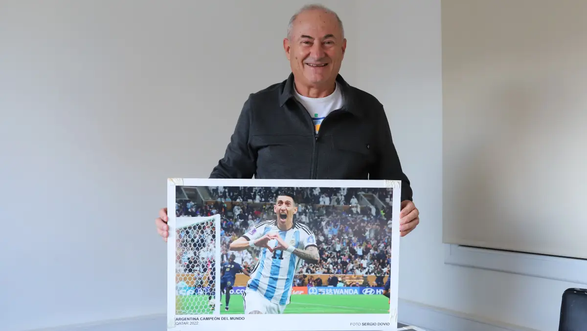Una de sus fotografías emblemáticas: el festejo de Di María en la final del mundial Qatar 2022.