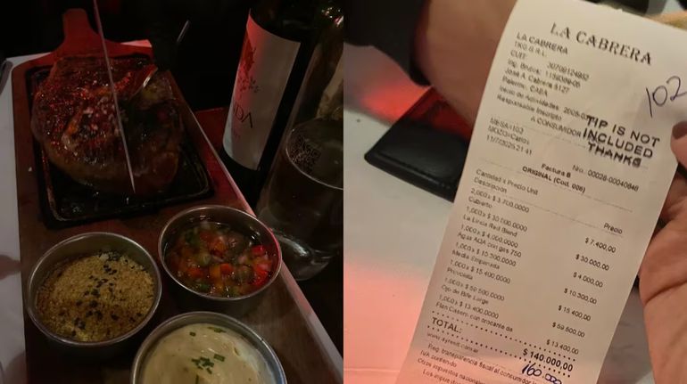 Una turista brasileña comentó que junto a su pareja se gastaron 140 mil pesos en una cena en el conocido restaurante La Cabrera. Una turista brasileña comentó que junto a su pareja se gastaron 140 mil pesos en una cena en el conocido restaurante La Cabrera.