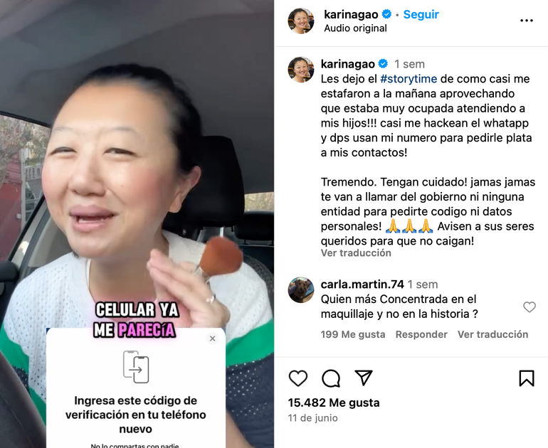 El mensaje que le apareció a Karina Gao en su celular, que la hizo darse cuenta de la estafa. El mensaje que le apareció a Karina Gao en su celular, que la hizo darse cuenta de la estafa.
