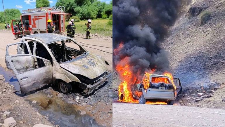 Un auto se incendió en plena ruta y una familia se salvó de milagro