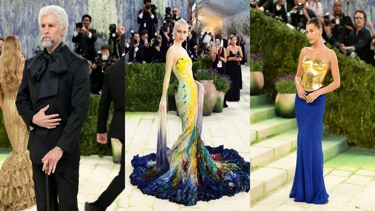 Bad Bunny, Emma Chamberlain y Hailey Bieber en la alfombra roja del Met Gala. Bad Bunny, Emma Chamberlain y Hailey Bieber en la alfombra roja del Met Gala.