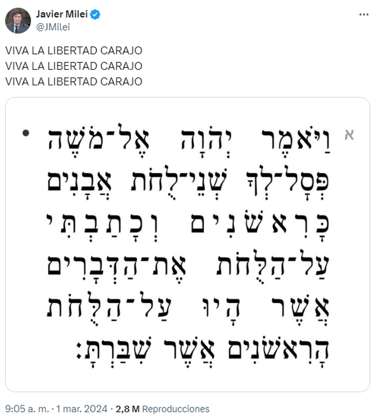 El posteo de Javier Milei antes del discurso de apertura de las sesiones ordinarias. El posteo de Javier Milei antes del discurso de apertura de las sesiones ordinarias.