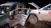 fuerte choque en la ruta del petroleo entre dos camionetas, cerca de la autovia norte