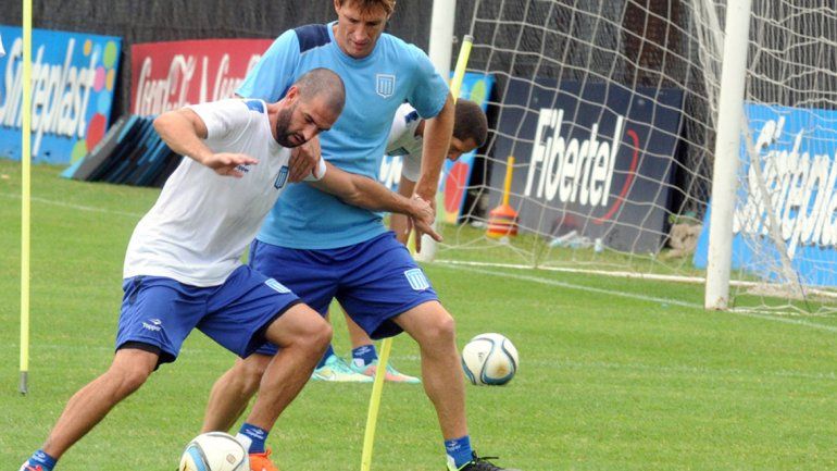 López y Sava en el primer entrenamiento de Racing.