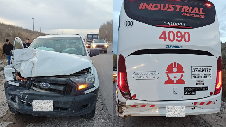 Accidente en Ruta 7: fuerte choque entre un colectivo petrolero y una camioneta de la UOCRA