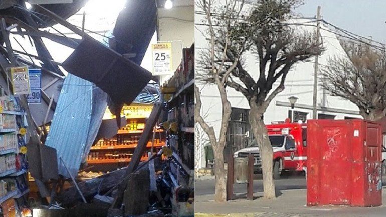 El viento voló el techo de un supermercado y el portón de una casa