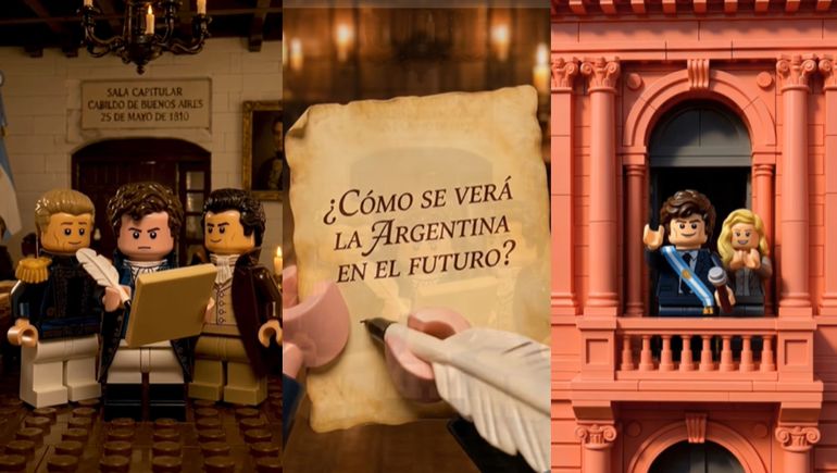 Javier Milei publicó un video hecho con inteligencia artificial junto a Belgrano en versión LEGO