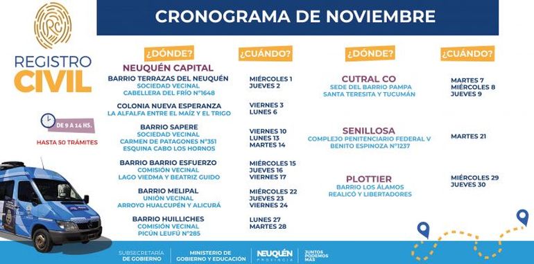 Días y lugares del Registro Civil Móvil en noviembre. Días y lugares del Registro Civil Móvil en noviembre.