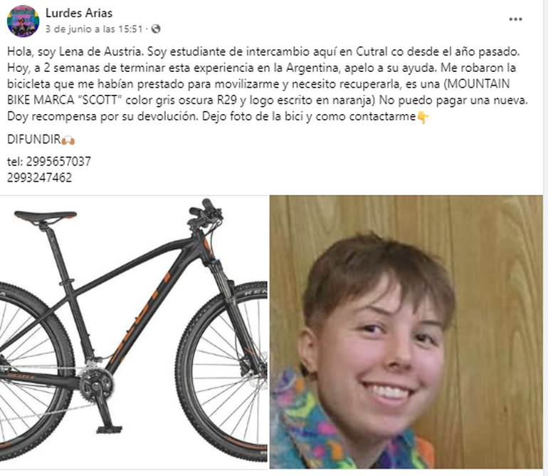 Ofrecen recompensa para recuperar una bici robada en Cutral Co Ofrecen recompensa para recuperar una bici robada en Cutral Co