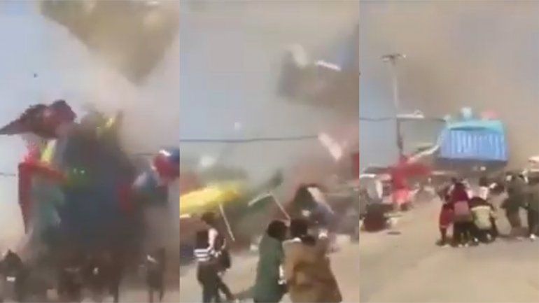 Video: violento tornado voló un castillo inflable y dos nenes murieron