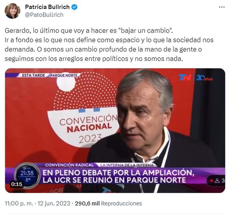El mensaje de Bullrich en Twitter, otro dolor de cabeza para Juntos por el Cambio. El mensaje de Bullrich en Twitter, otro dolor de cabeza para Juntos por el Cambio.