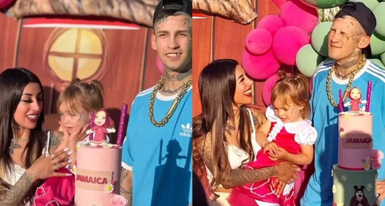 Tamara Báez y Elian Valenzuela en el momento de soplar las velitas con Jamaica. Tamara Báez y Elian Valenzuela en el momento de soplar las velitas con Jamaica.