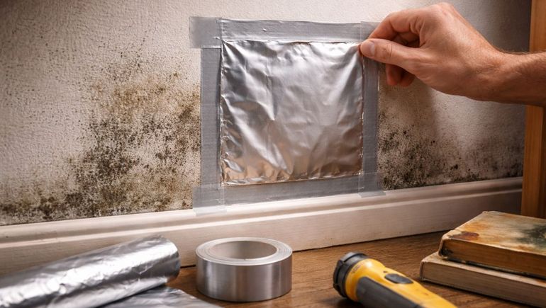 El test del papel aluminio permite identificar si la humedad proviene del interior del muro o del ambiente. El test del papel aluminio permite identificar si la humedad proviene del interior del muro o del ambiente.