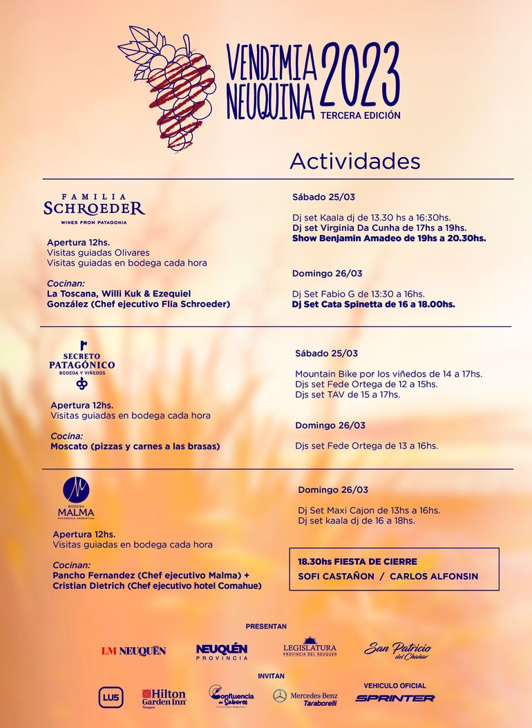 El cronograma de la vendimia neuquina en tres bodegas de San Patricio del Chañar.