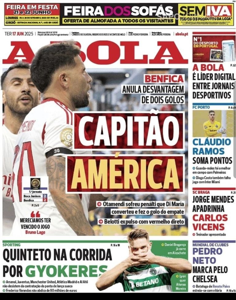 Los medios de Portugal reaccionaron ante Boca Los medios de Portugal reaccionaron ante Boca