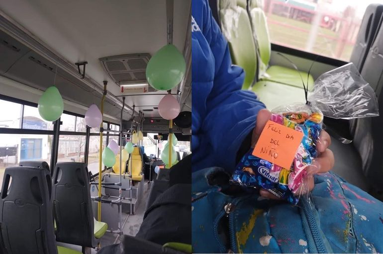 Un chofer de la línea 16 sorprendió a los pasajeros en el Día de las Infancias.