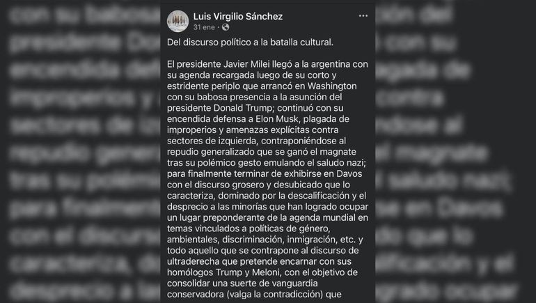 Parte de una publicación en Facebook que hizo el abogado neuquino fue replicada por los medios de comunicación. Parte de una publicación en Facebook que hizo el abogado neuquino fue replicada por los medios de comunicación.