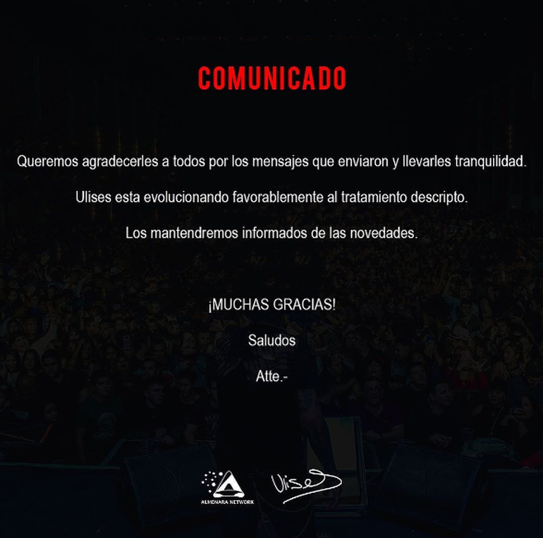 El segundo comunicado, que habla de la evolución favorable del cantante.