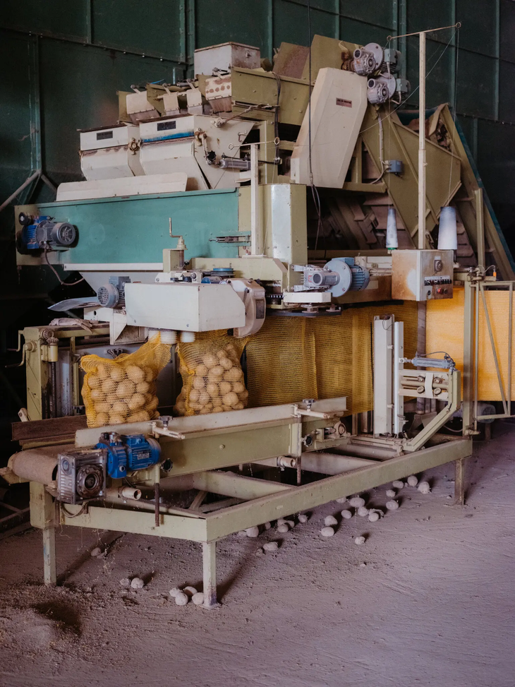 na máquina empacadora de papas en la granja. na máquina empacadora de papas en la granja.