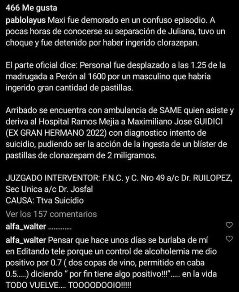 La fuerte frase de Alfa tras el intento de suicidio de Maxi. La fuerte frase de Alfa tras el intento de suicidio de Maxi.