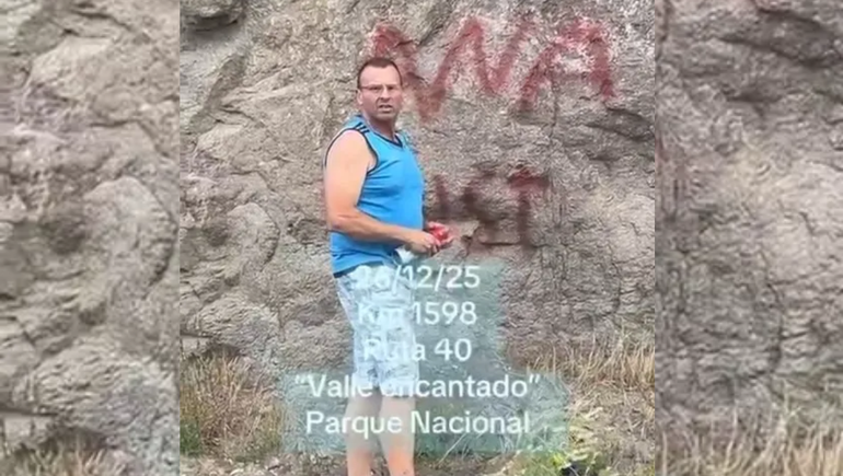 Un camionero fue denunciado por pintar un graffiti en el Parque Nacional Nahuel Huapi
