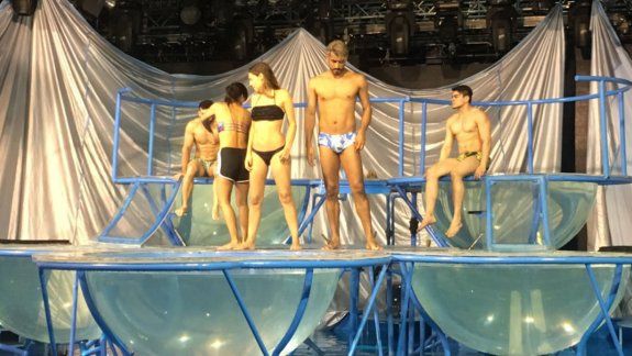 Pampita durante los ensayos que realizó ayer antes del mediodía.